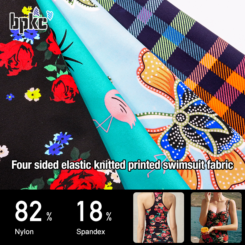 Four sided elastic gilded printed swimming fabric